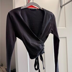Brandy Melville Black Tie-Front Blouse